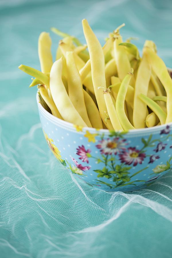 Yellow Wax Beans In Floral Patterned Bowl Photograph by Malgorzata Laniak