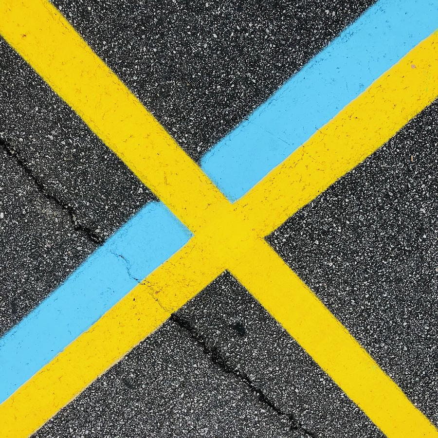 Yellow X over Blue Stripe Photograph by Douglas Fromm