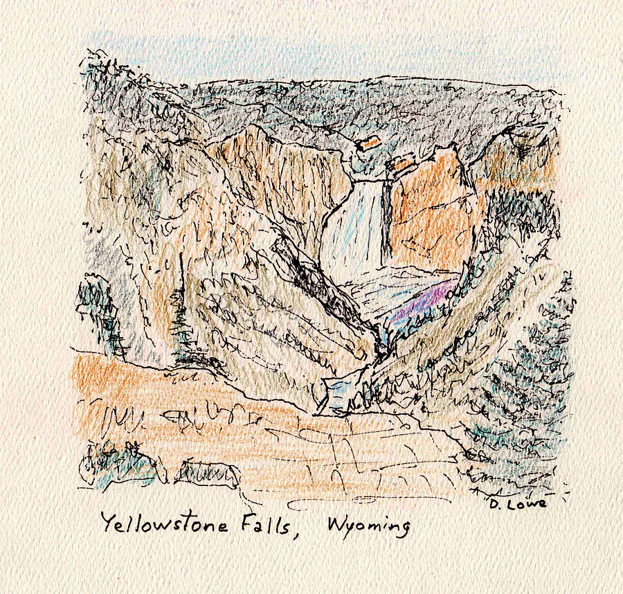 Yellowstone Falls Drawing by Danny Lowe