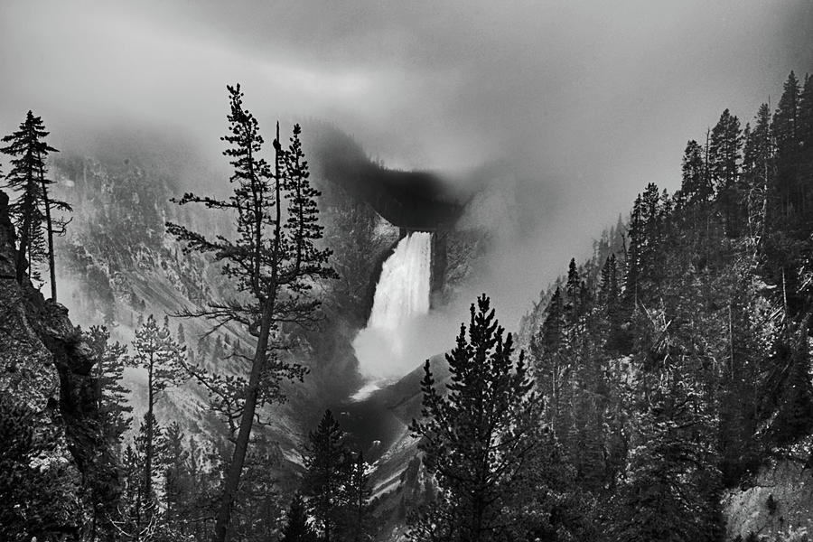 Yellowstone - Lower Falls 011 b-w Photograph by George Bostian