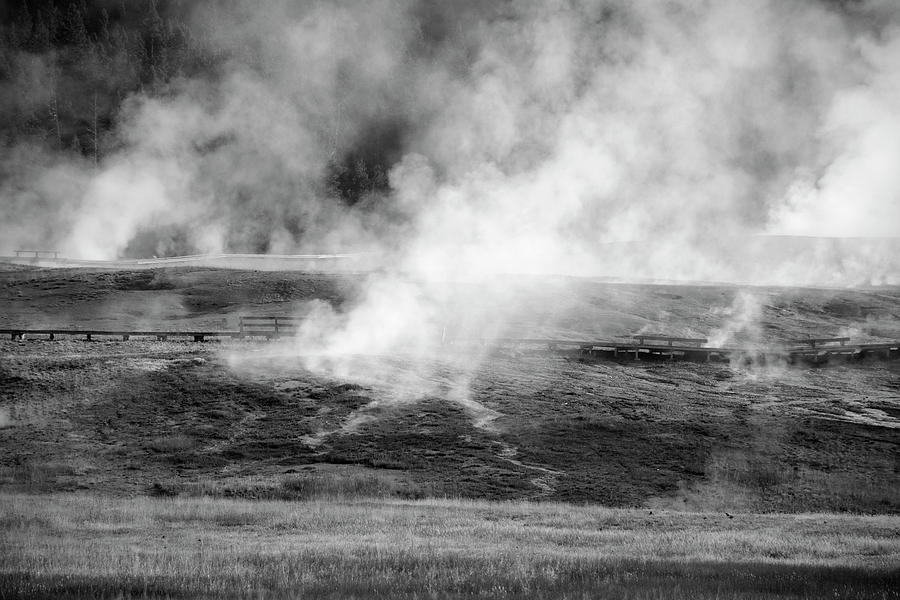 Yellowstone Steam 02 Black and White Photograph by Bruce Gourley