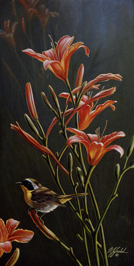 Bird Painting - Yellowthroat & Daylilies by Wilhelm Goebel