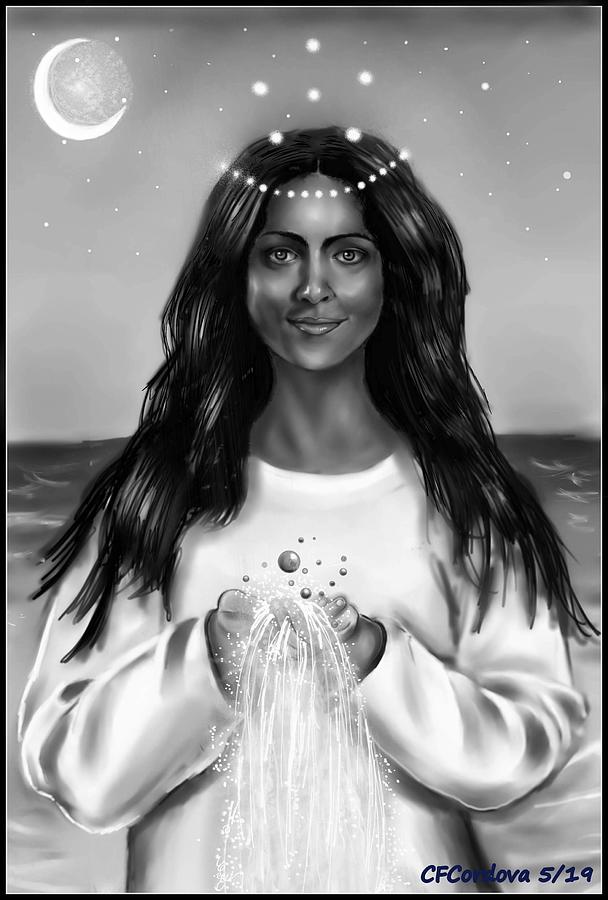 Yemaya In  Black White Digital Art