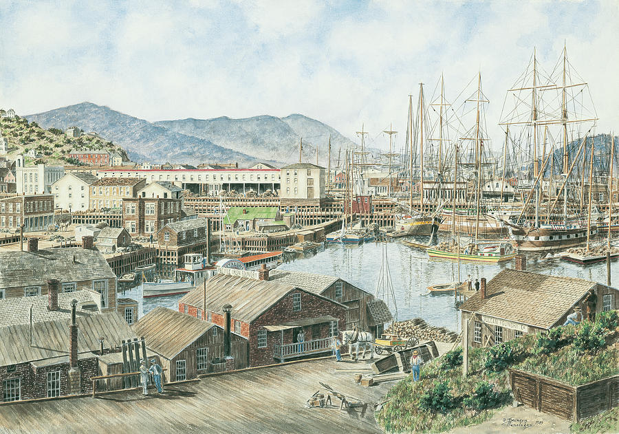 Vintage Painting - Yerba Buena Cove, San Fran. by Stanton Manolakas