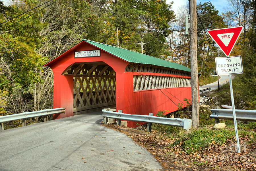 Bridge Photograph - Yield At The Chiselville Covered Bridge by Adam Jewell