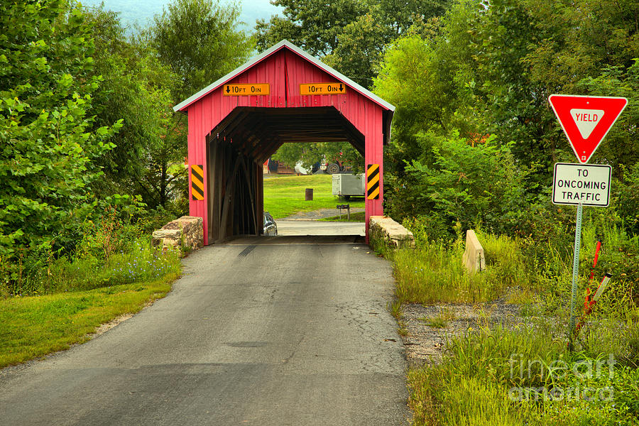 Yield At The Saville Covered Bridge Photograph by Adam Jewell