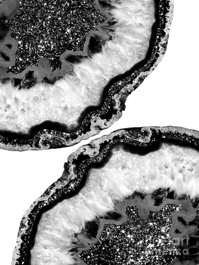 Black-and-white Mixed Media - Yin Yang Agate Glitter Glam #3 #gem #decor #art by Anitas and Bellas Art
