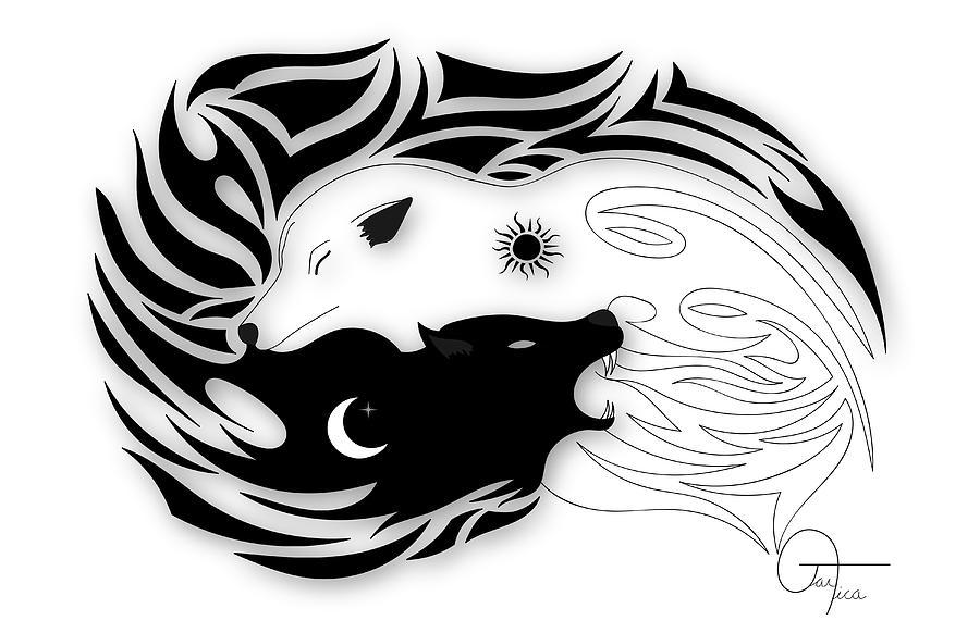 Yin Yang Wolf Digital Art by Terance Gartica - Fine Art America