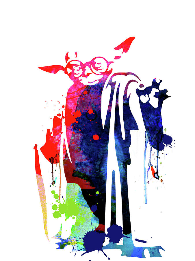 Yoda Mixed Media - Yoda Wearing Classes Watercolor by Naxart Studio Yoda Mixed Media - Yoda Wearing Classes Watercolor by Naxart Studio