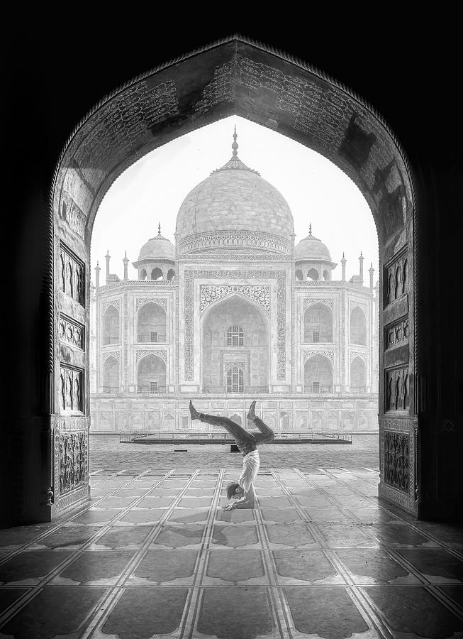 Creative Edit Photograph - Yoga In Taj Mahal by Alex Lu