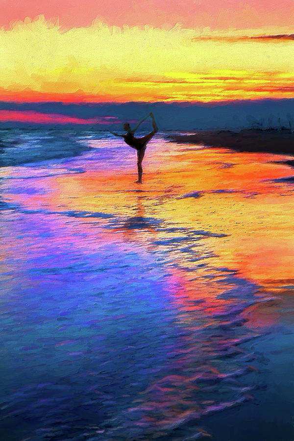 Yoga on the Beach at Sunset AP Painting by Dan Carmichael