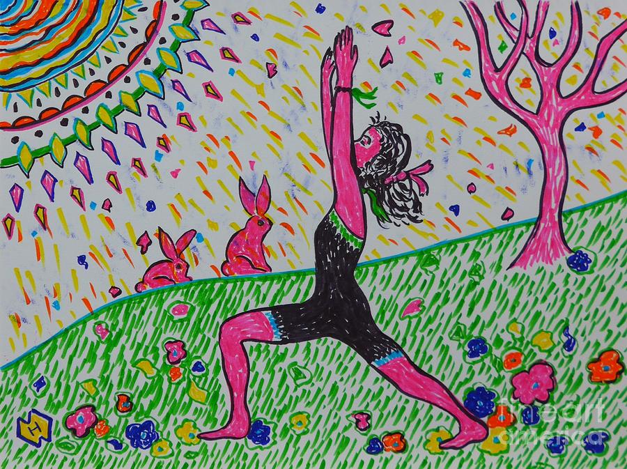Yoga on the Grass Drawing by Heather McFarlane-Watson