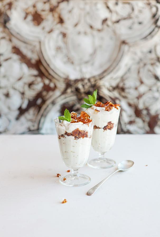 Yoghurt Dessert With Coconut Brittle Photograph by Great Stock!