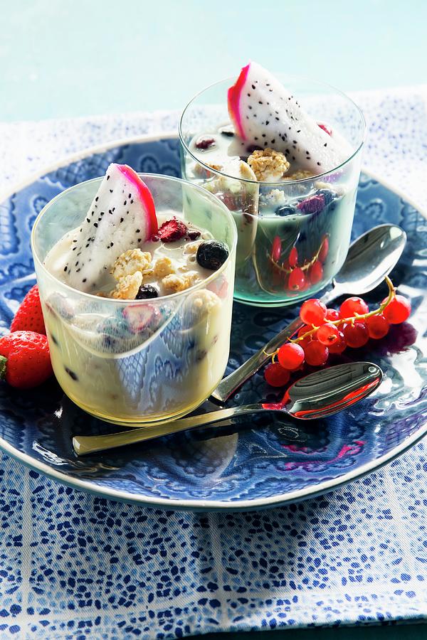 Yoghurt Dessert With Pitahaya Photograph by Nicolas Lemonnier