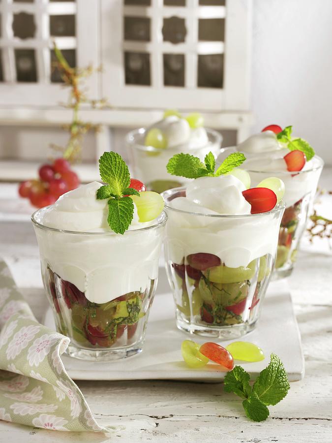 Yoghurt Mousse With Grapes And Mint Photograph by Newedel, Karl