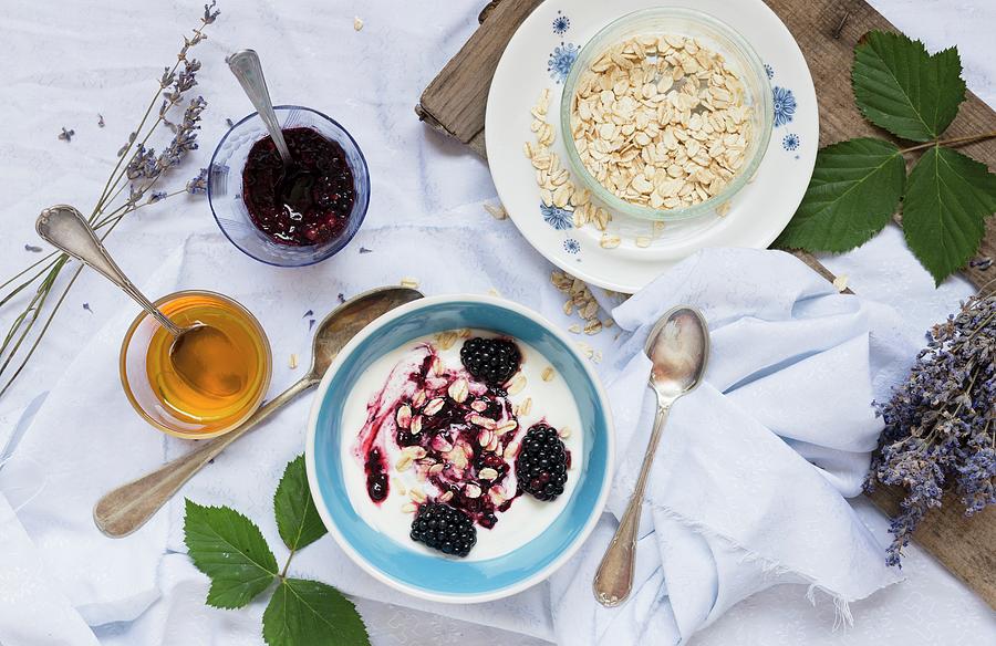 Yoghurt Muesli With Blackberries And Porridge Oats Photograph by Adel Bekefi