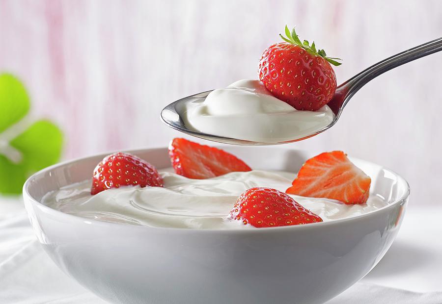 Yoghurt With Fresh Strawberries Photograph by Ludger Rose