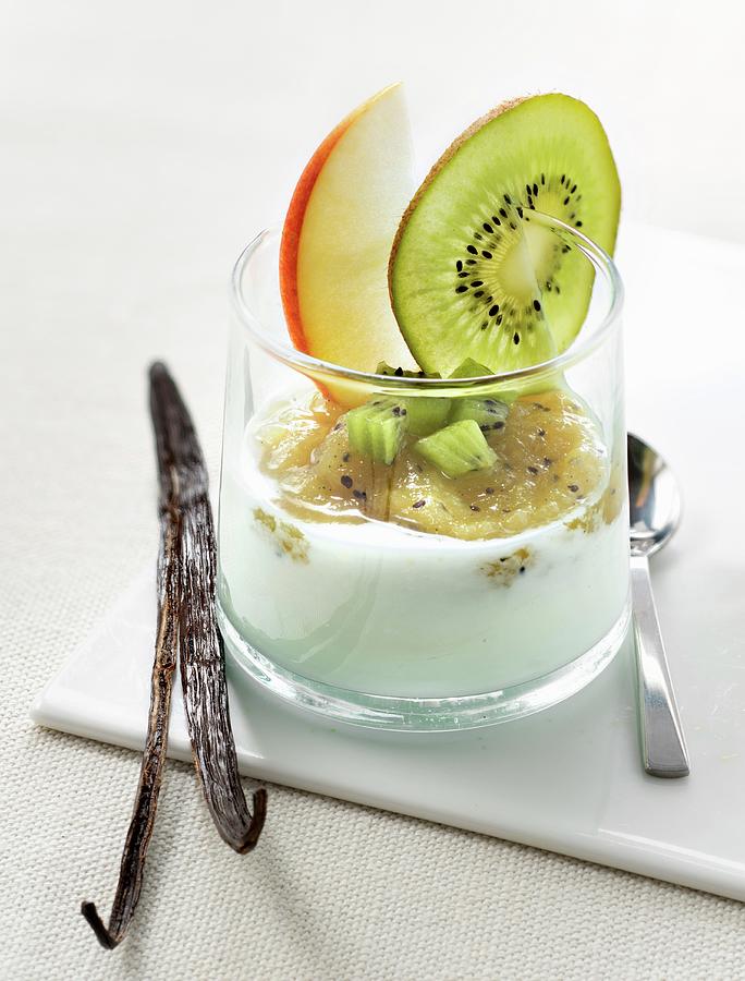 Yoghurt With Stewed Kakis, Apple And Vanilla-flavored Kiwi Photograph by Studio