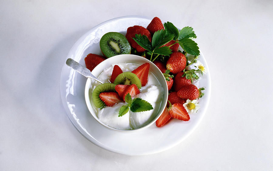Yogurt With Kiwi And Strawberries Photograph by Maximilian Stock Ltd.