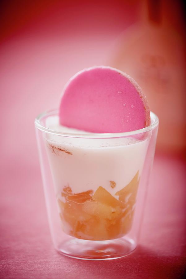 Yogurt With Pears And A Pink Biscuit Photograph by Bernhard Winkelmann