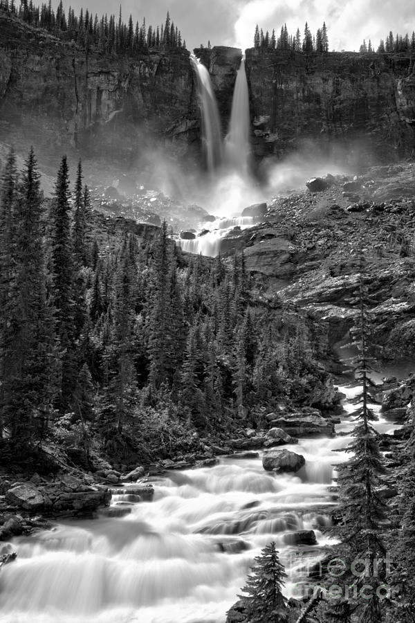 Yoho Twin Falls Extended Portrait Black And White Photograph by Adam Jewell