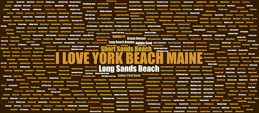 York Beach Maine Street Name Wordcloud Brown Digital Art by David Smith