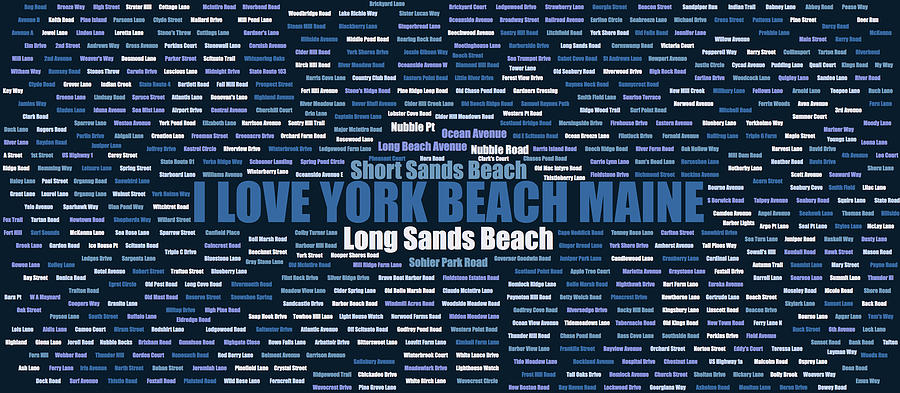 York Beach Maine Street Name Wordcloud Digital Art by David Smith