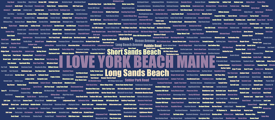 York Beach Maine Street Name Wordcloud Purple Digital Art by David Smith