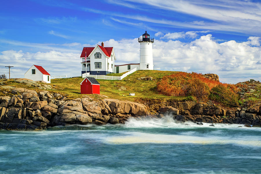 America Photograph - York Maines Nubble Lighthouse and Cape Neddick Seascape by Gregory Ballos