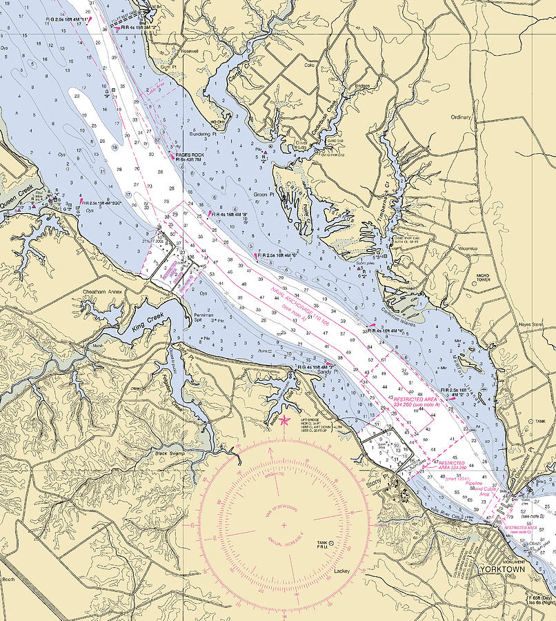 York River virginia Nautical Chart _v2 Mixed Media by Sea Koast Fine