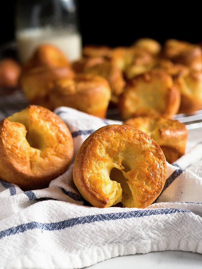 Yorkshire Puddings On Striped Cloth Photograph by Christine Siracusa