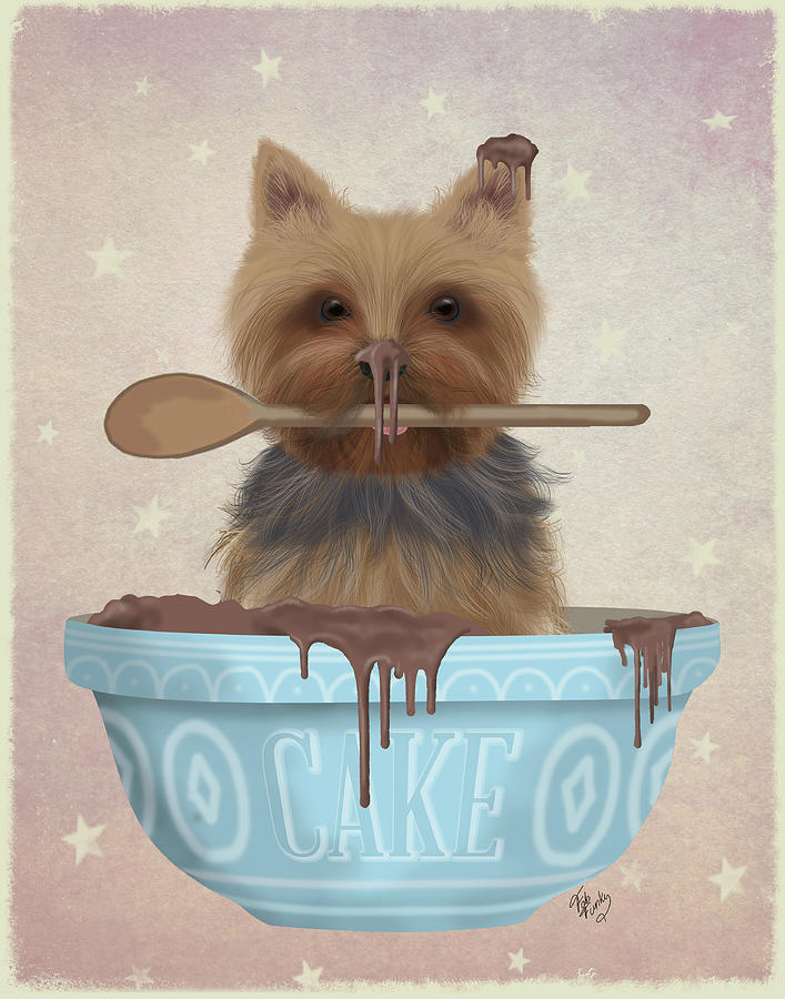 Dog Painting - Yorkshire Terrier Cake Bowl by Fab Funky
