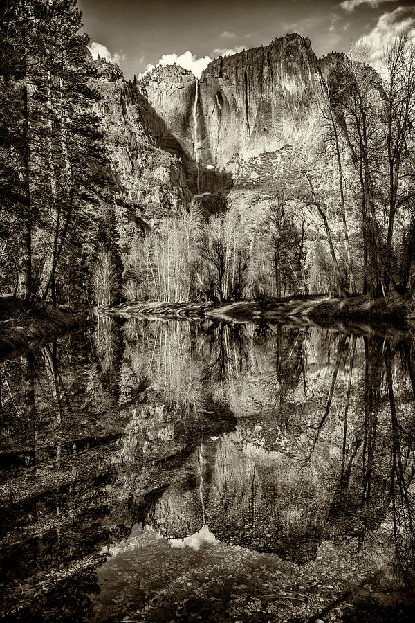 Yosemite Fall Reflection Merced River Monotone CA_GRK1918_12212018-HDR Photograph by Greg Kluempers