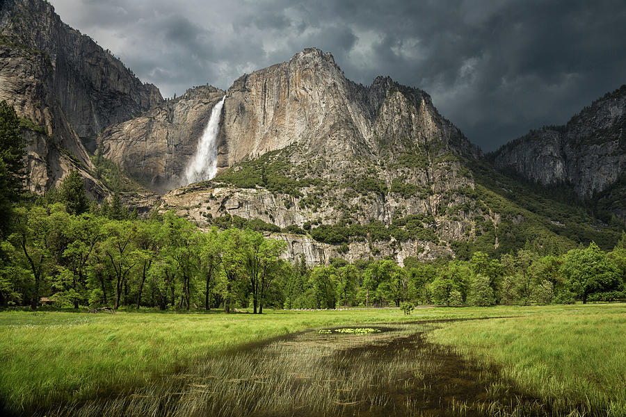 Yosemite Falls View With Stomy Sky + Photograph by Alice Cahill