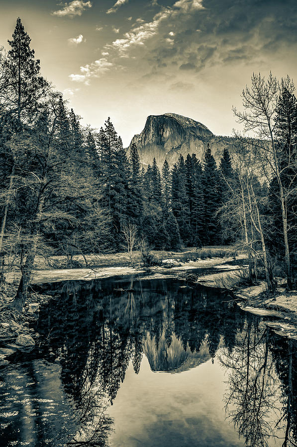 Yosemite National Park Photograph - Yosemite Half Dome Mountain Landscape Reflections in Sepia by Gregory Ballos