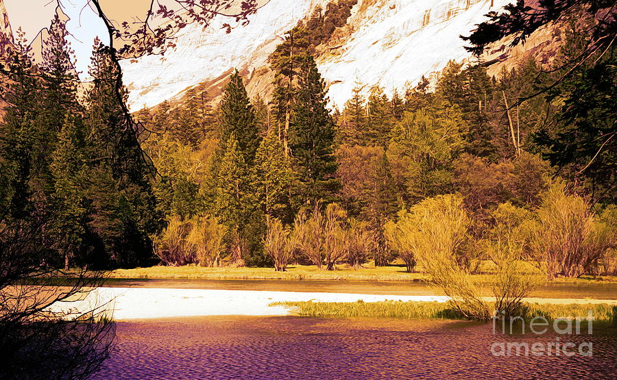 Yosemite Mirror Lake Mix Colors Landscape  Digital Art by Chuck Kuhn