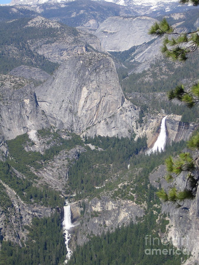 Yosemite National Park Glacier Point Overlooking Twin Water Falls and Snow Capped Mountains Photograph by John Shiron