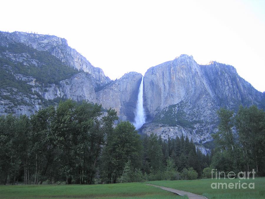 Yosemite National Park Waterfall at Sundown Mountain Range Photograph by John Shiron