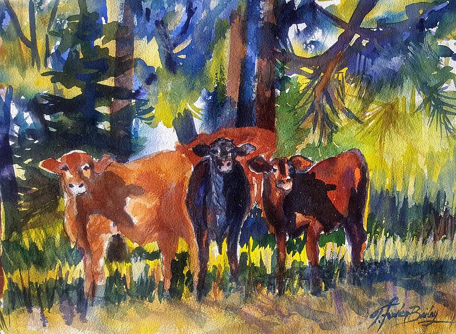 Cows Painting - You Looking At Us by Therese Fowler-Bailey Cows Painting - You Looking At Us by Therese Fowler-Bailey