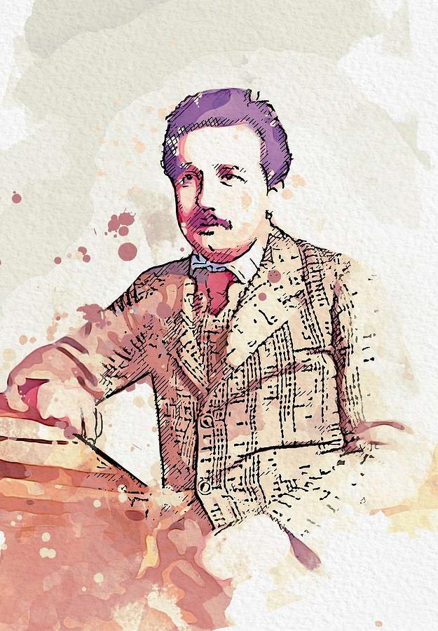 Young Albert Einstein, about 1902 Working as a patent examiner. watercolor by Ahmet Asar Painting by Celestial Images