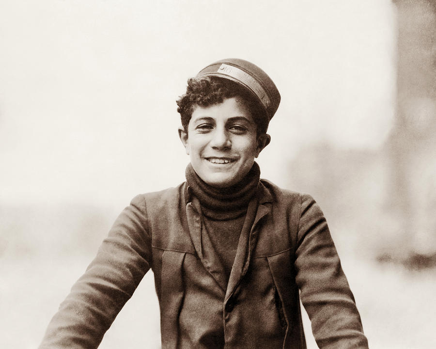Young Bike Messenger - 1912 - Lewis Hine Photograph by War Is Hell Store