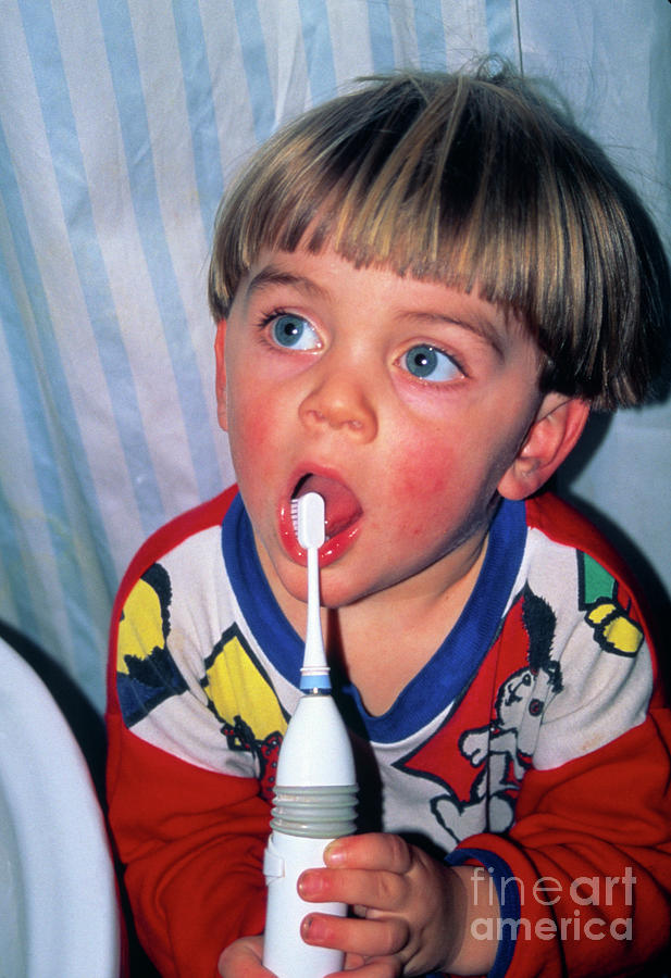 Young Boy (two Year Old) Brushing His Teeth Photograph by Mark Clarke/science Photo Library
