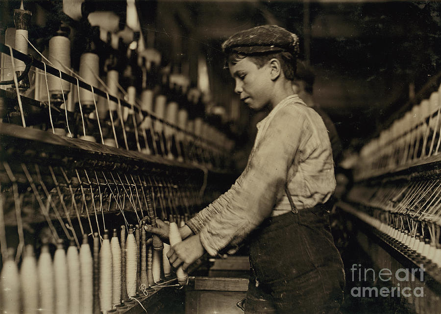 Vintage Photograph - Young Boy Working As Doffer In Globe Cotton Mill, Augusta, Georgia, Usa, Circa 1909 by American School