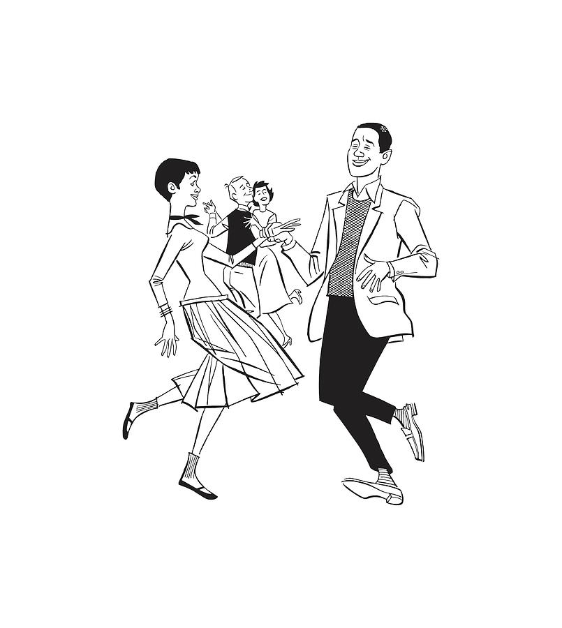 Black And White Drawing - Young Couple Dancing by CSA Images