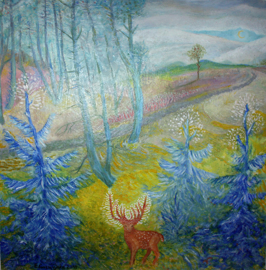 Young deer Painting by Elzbieta Goszczycka