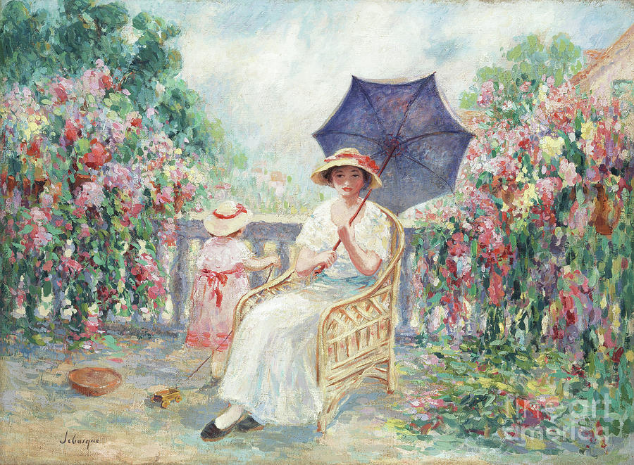 Young Girl And Child On A Terrace, 1914-15 Painting by Henri Lebasque
