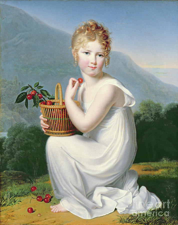 Young Girl Eating Cherries Painting by Jeanne Elisabeth Chaudet