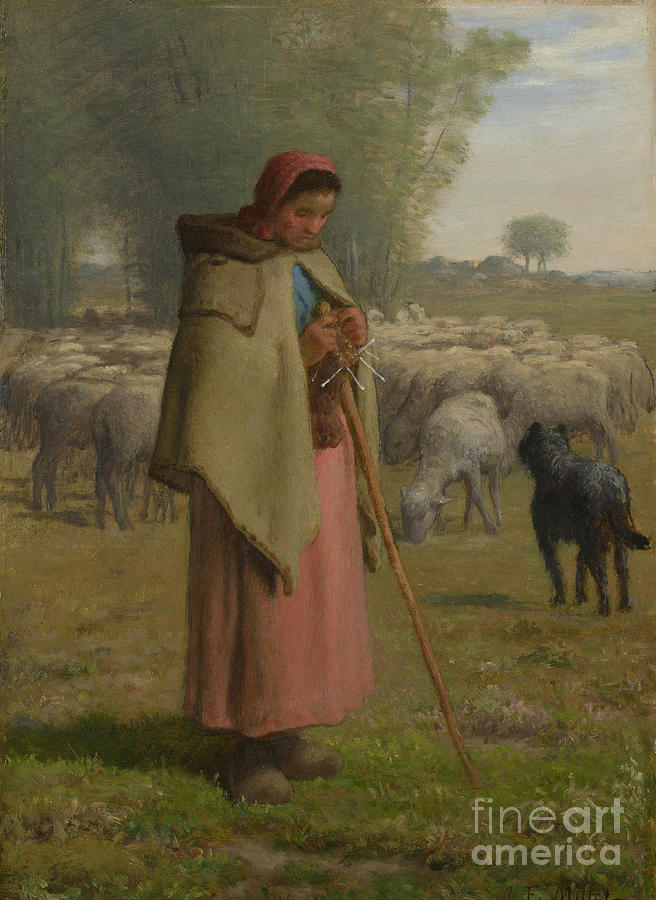 Young Girl Guarding Her Sheep, C.1860-62 Painting by Jean-francois Millet