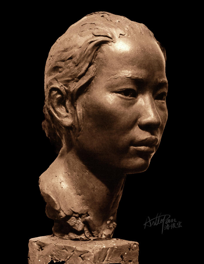 young girl head statue-ArtToPan carving- character realistic clay sculpture Sculpture by Artto Pan