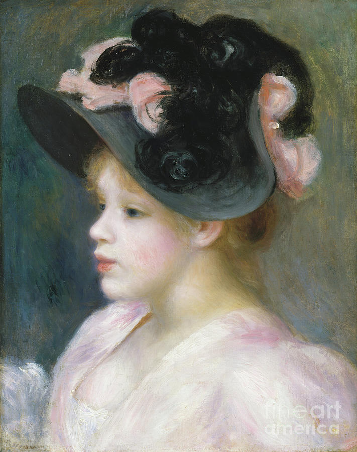 Young Girl In A Pink-and-black Hat Drawing by Heritage Images
